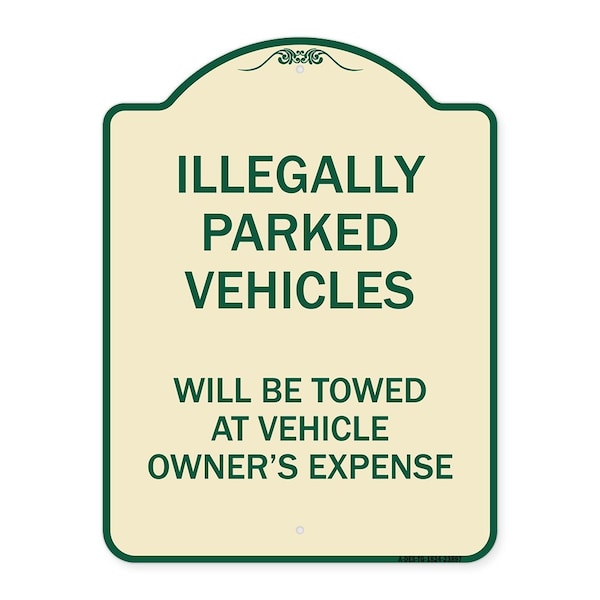 Signmission Illegally Parked Vehicles Towed Owners Expense Heavy-Gauge Alum Sign, 18" L, 24" H, TG-1824-23897 A-DES-TG-1824-23897 - main